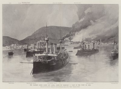 The Eastern Crisis, Scene off Canea, Crete, on 5 February, Part of the Town on Fire by William Heysham Overend